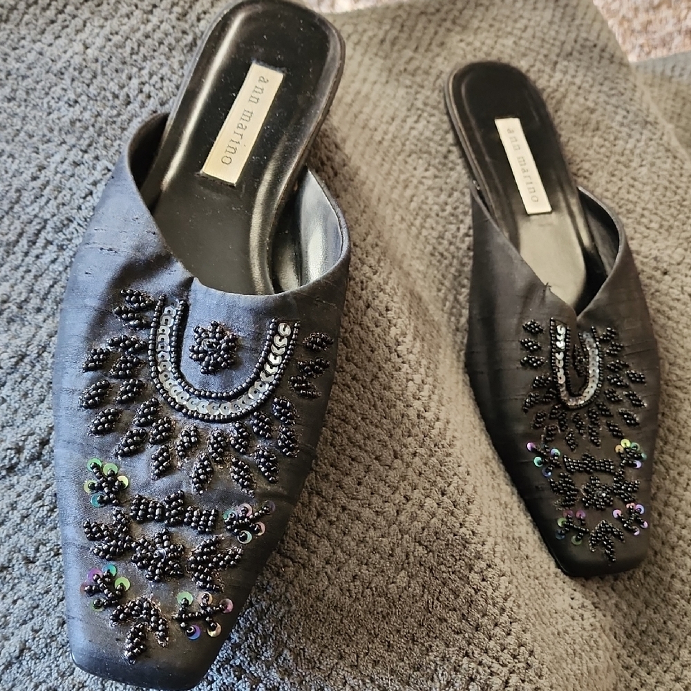 Ann Marino Black Beaded Mules